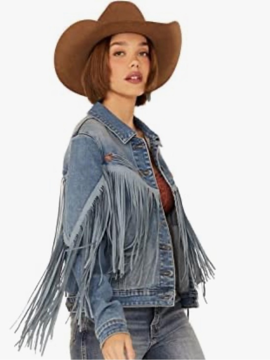 Rock & Roll Denim Jackets & Blazers - Rock & Roll Denim Light Wash Tonal Suede Fringe Button-Down Jacket